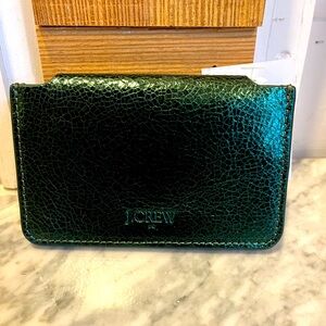 J. Crew metallic green card holder, NWT